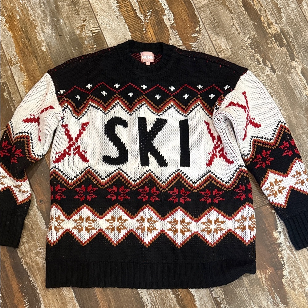 Show Me Your MuMu Black White Red Ski Sweater